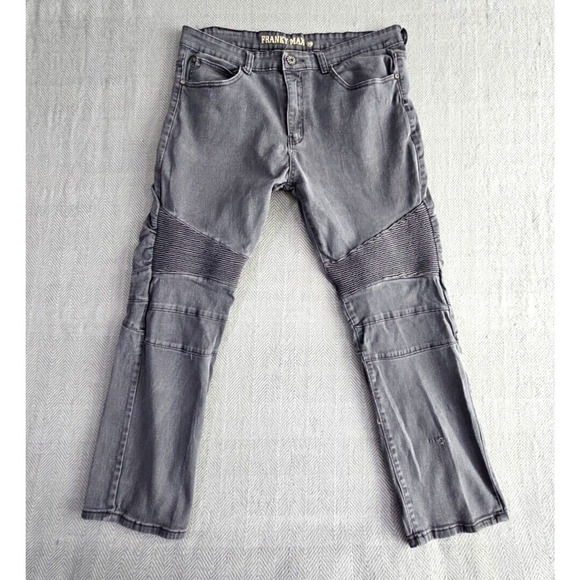 Franky Max Jeans Men's W36 L30 Tapered Gray Wash Moto Biker Reinforcement Denim - Picture 1 of 16